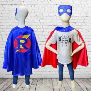 Blue & Red letter R  First initials Kids Superhero Cape set for Age 4-7